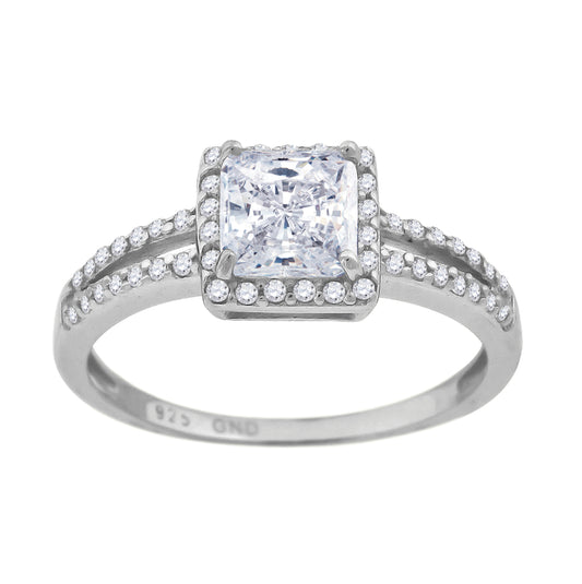 Sterling Silver Womens Cubic Zirconia Sizes 6 To 9 Princess-Cut White Stone Center Bridal Anniversary Wedding Engagement Band Ring Band