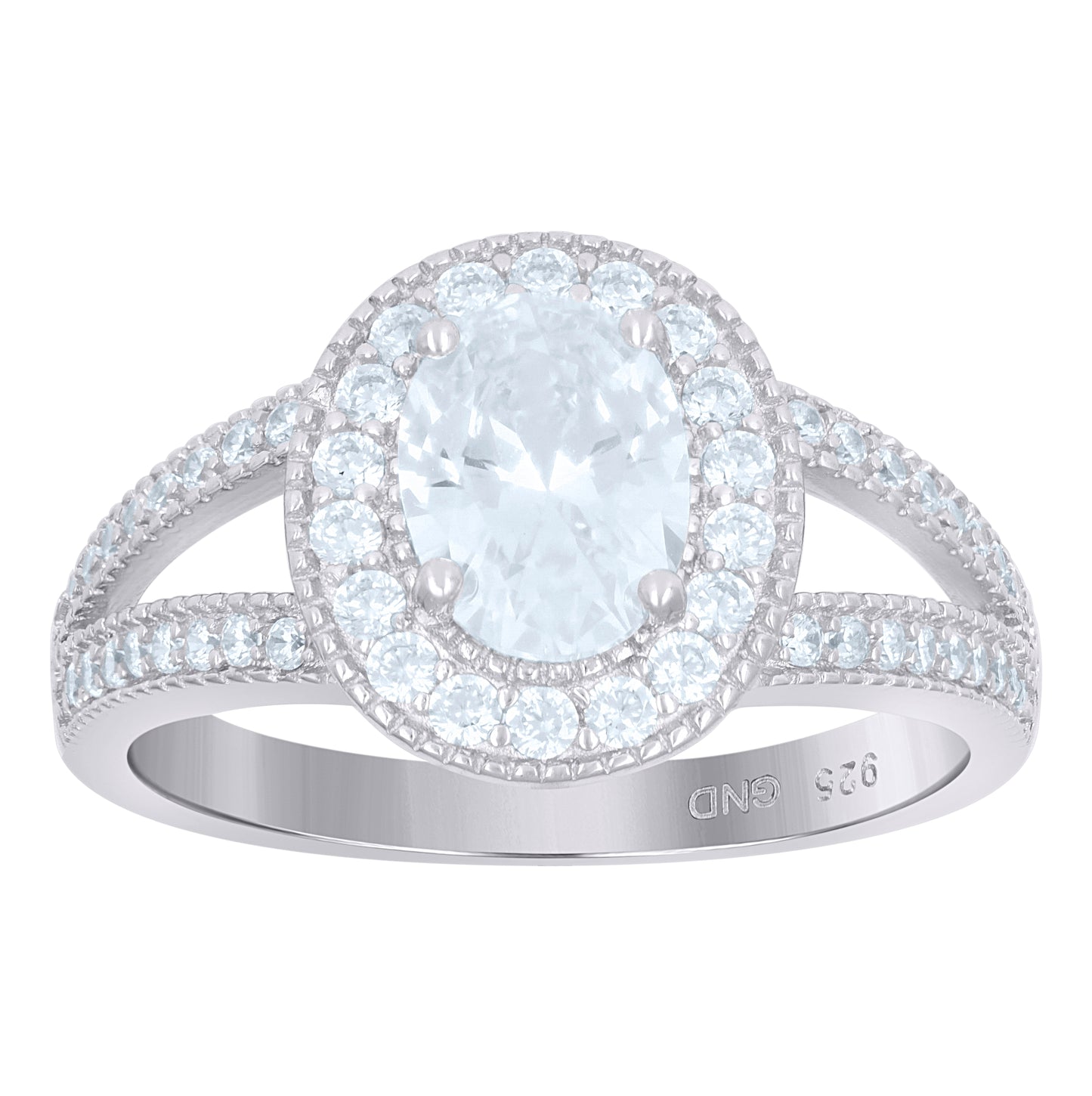 Sterling Silver Womens Oval Cubic-Zirconia Oval Head Fashion Bridal Anniversary Wedding Engagement Band Ring