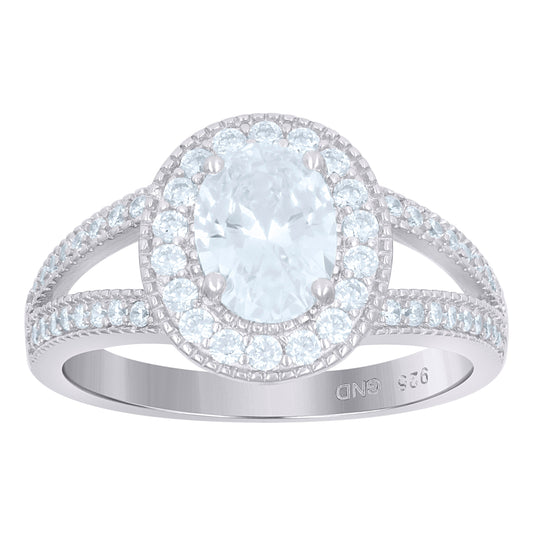 Sterling Silver Womens Oval Cubic-Zirconia Oval Head Fashion Bridal Anniversary Wedding Engagement Band Ring