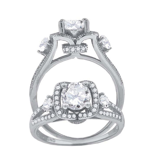 Sterling Silver Women's Cubic-Zirconia Fashion Bridal Anniversary Wedding Engagement Band Ring
