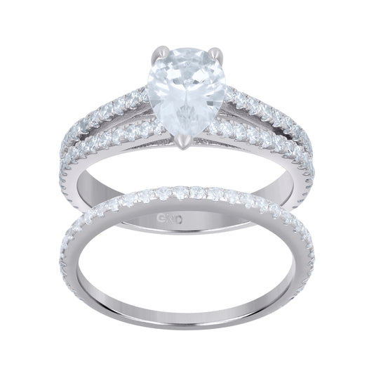 Sterling Silver Womens Cubic Zirconia Sizes 6 To 9 Pear-Cut Center Stone Bridal Set Anniversary Engagement Wedding Ring Band