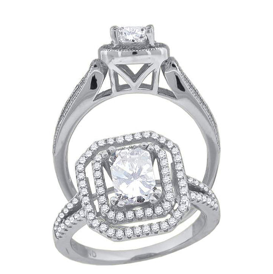 Sterling Silver Womens Oval Cubic-Zirconia Fashion Bridal Anniversary Wedding Engagement Band Ring