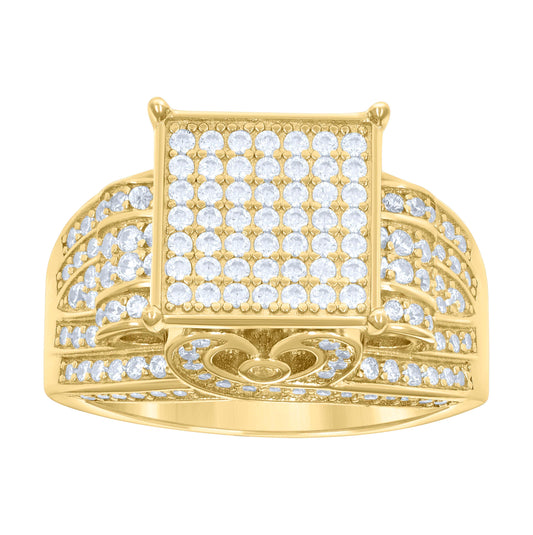 Sterling Silver Yellow-Tone Men's Cubic-Zirconia Square Head Fashion Bridal Anniversary Wedding Engagement Band Ring