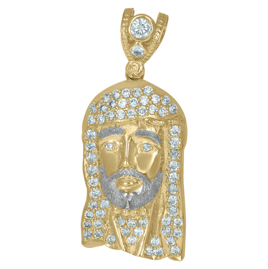 10K Two-Tone Gold Mens Cubic Zirconia Jesus Religious Charm Pendant