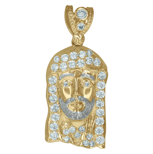 10K Two-Tone Gold Mens Cubic Zirconia Jesus Religious Charm Pendant