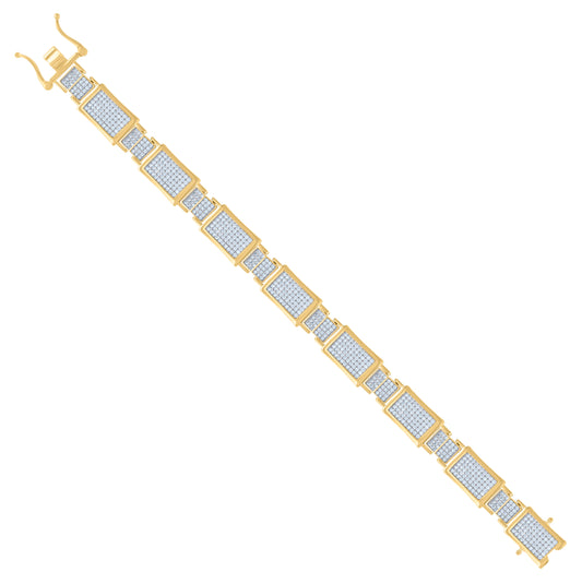 Sterling Silver Yellow-Tone Men Micropave Cubic Zirconia Link Bracelet