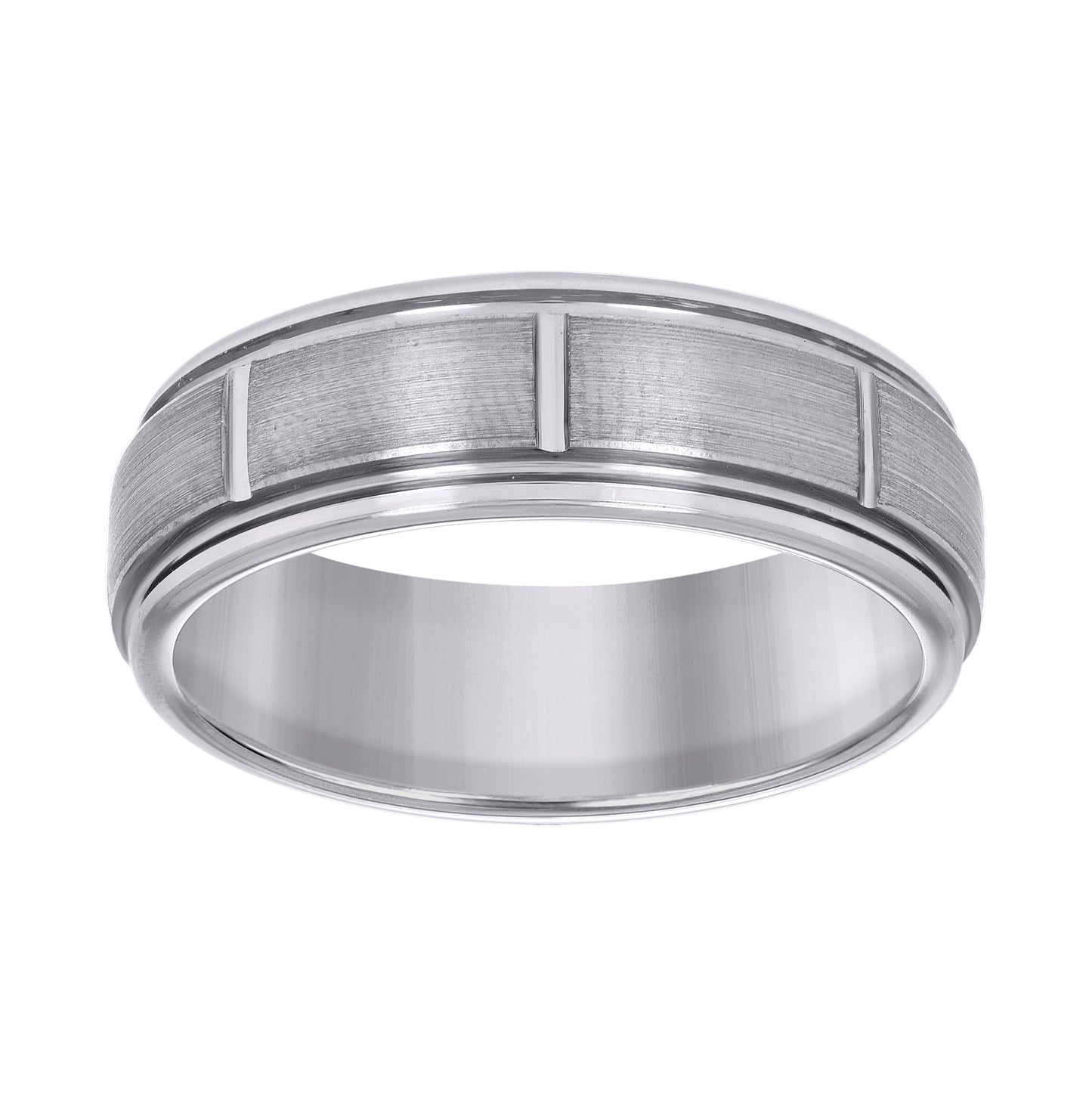 Tungsten Brushed Center Grooves Mens Step Edges Comfort-fit 8mm Size-7-13.5 Bridal Anniversary Engagement Wedding Band