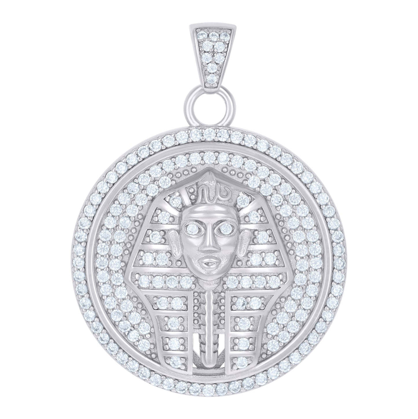 Sterling Silver Mens Cubic-Zirconia Pharaoh Egyptian Fashion Charm Pendant