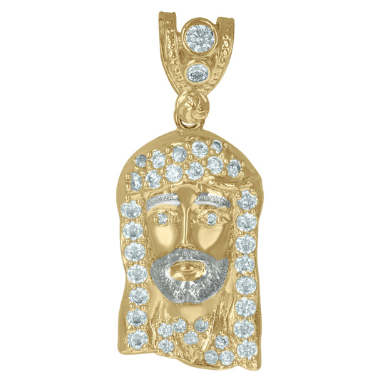 10K Two-Tone Gold Mens Cubic Zirconia Jesus Religious Charm Pendant