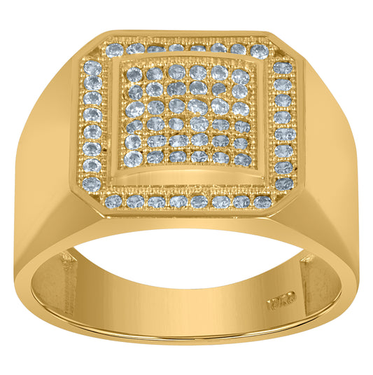 10K Yellow Gold Mens Cubic Zirconia Square Head Fashion Ring