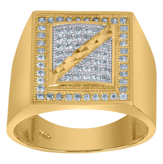 10K Yellow Gold Mens Cubic Zirconia Square Head Fashion Ring