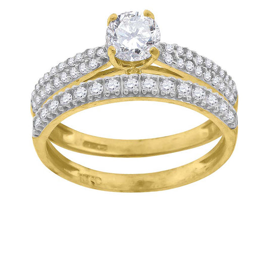 10K Two-Tone Gold Womens Round Cubic Zirconia Bridal Ring Set