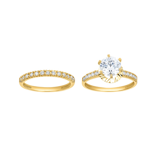 10K Two-Tone Gold Womens Round Cubic Zirconia Diamond Cut Bridal Ring Set