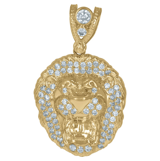 10K Yellow Gold Mens Cubic Zirconia Zodiac Sign Leo Lion Head Charm Pendant