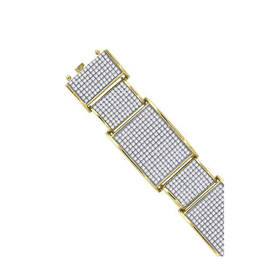 Sterling Silver Yellow-Tone Mens Micropave Cubic Zirconia Link Bracelet