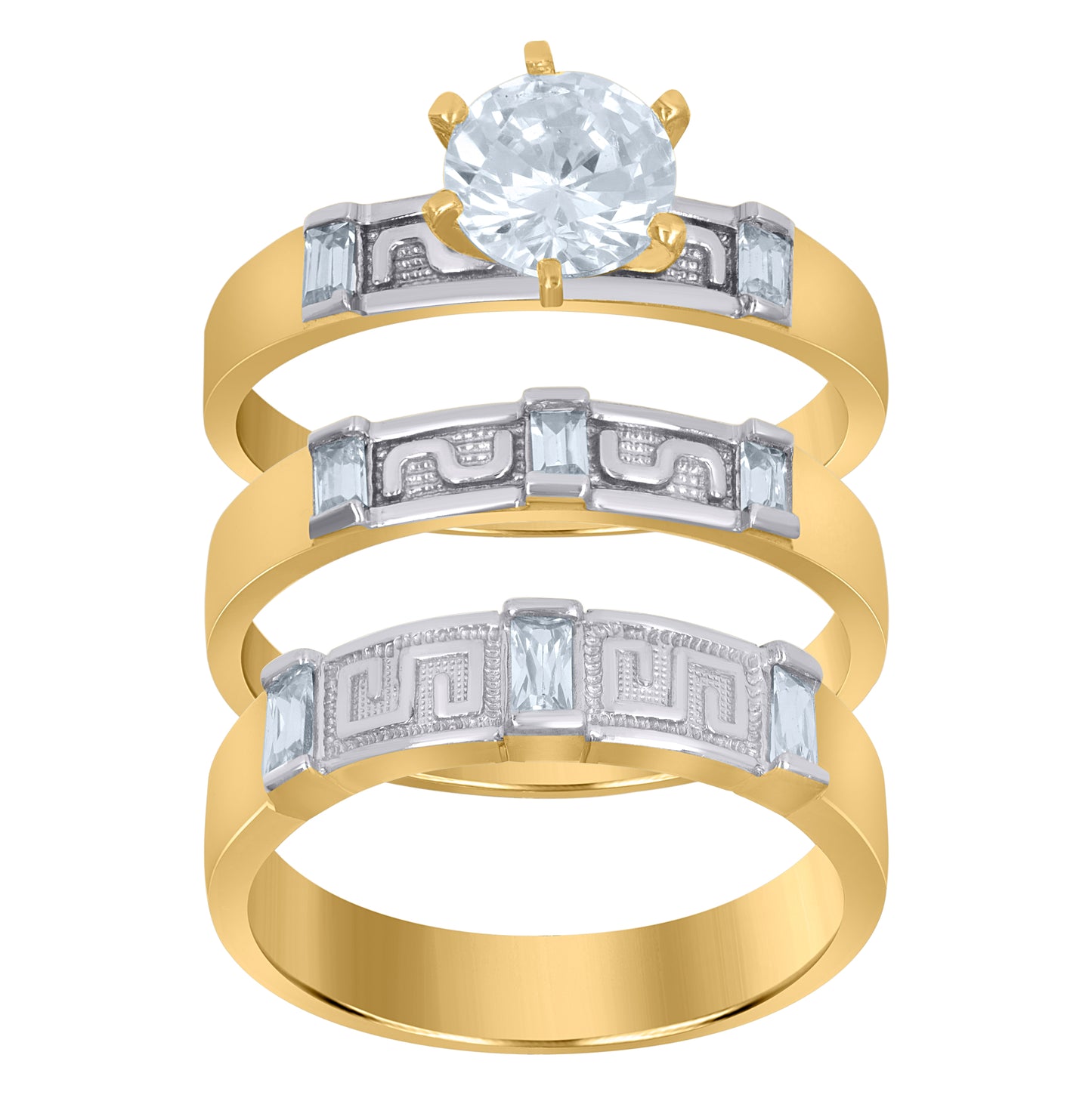 10K Two-Tone Gold His & Hers Baguette Cubic-Zirconia Trio Ring Set