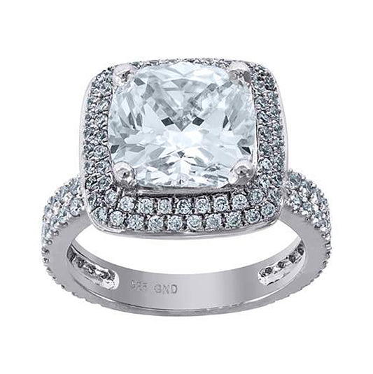 Sterling Silver Women's Cubic Zirconia Square Head Bridal Anniversary Engagement Wedding Ring