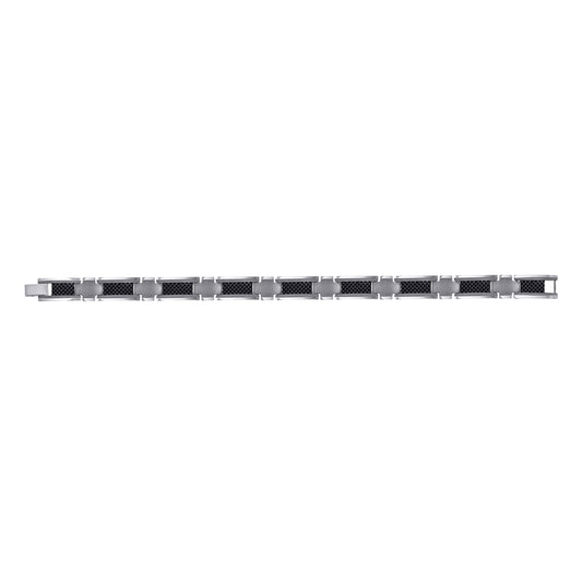 Tungsten Black Mens Carbon Fiber Polished Link Bracelet 12mm Size 8.5 Inches