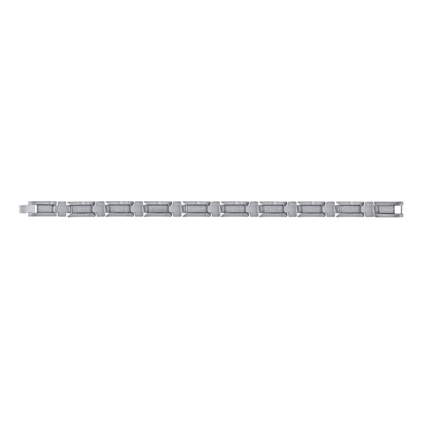Tungsten Mens Grey Carbon Fiber Polished Link Bracelet 12mm Size 8.5 Inches