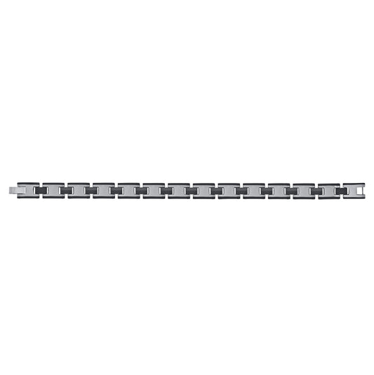 Tungsten Black White Tone Mens Polished Fancy Bracelet 12mm Size 8.5 Inches