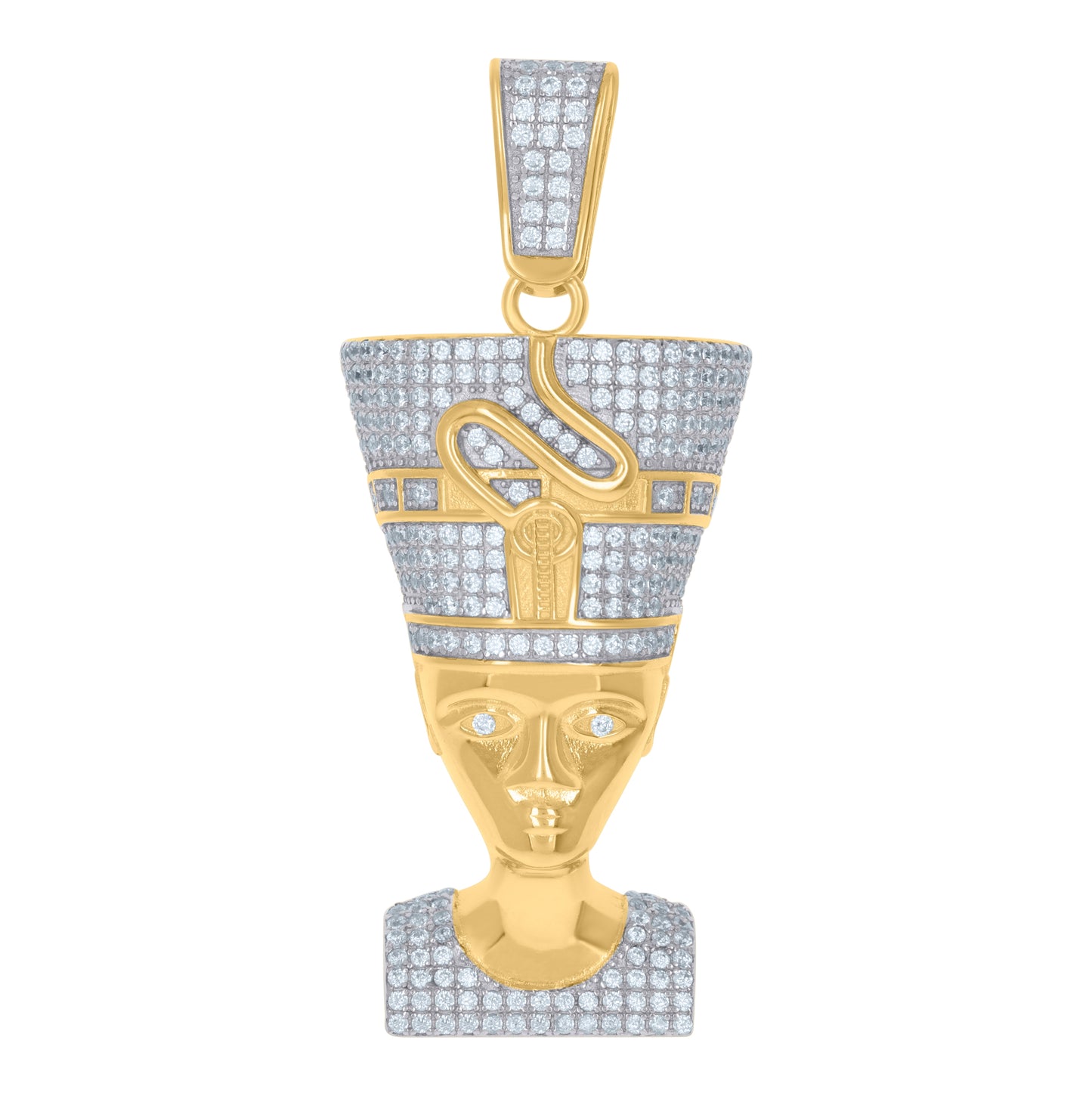 Sterling Silver Or Yellow-Tone Men Cubic-Zirconia Nefertiti Egyptian Fashion Charm Pendant