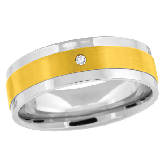 Stainless Steel Mens Two-Tone Cubic Zirconia Sizes 7 - 14 Comfort-Fit Fashion Bridal Anniversary Wedding Engagement Band Ring