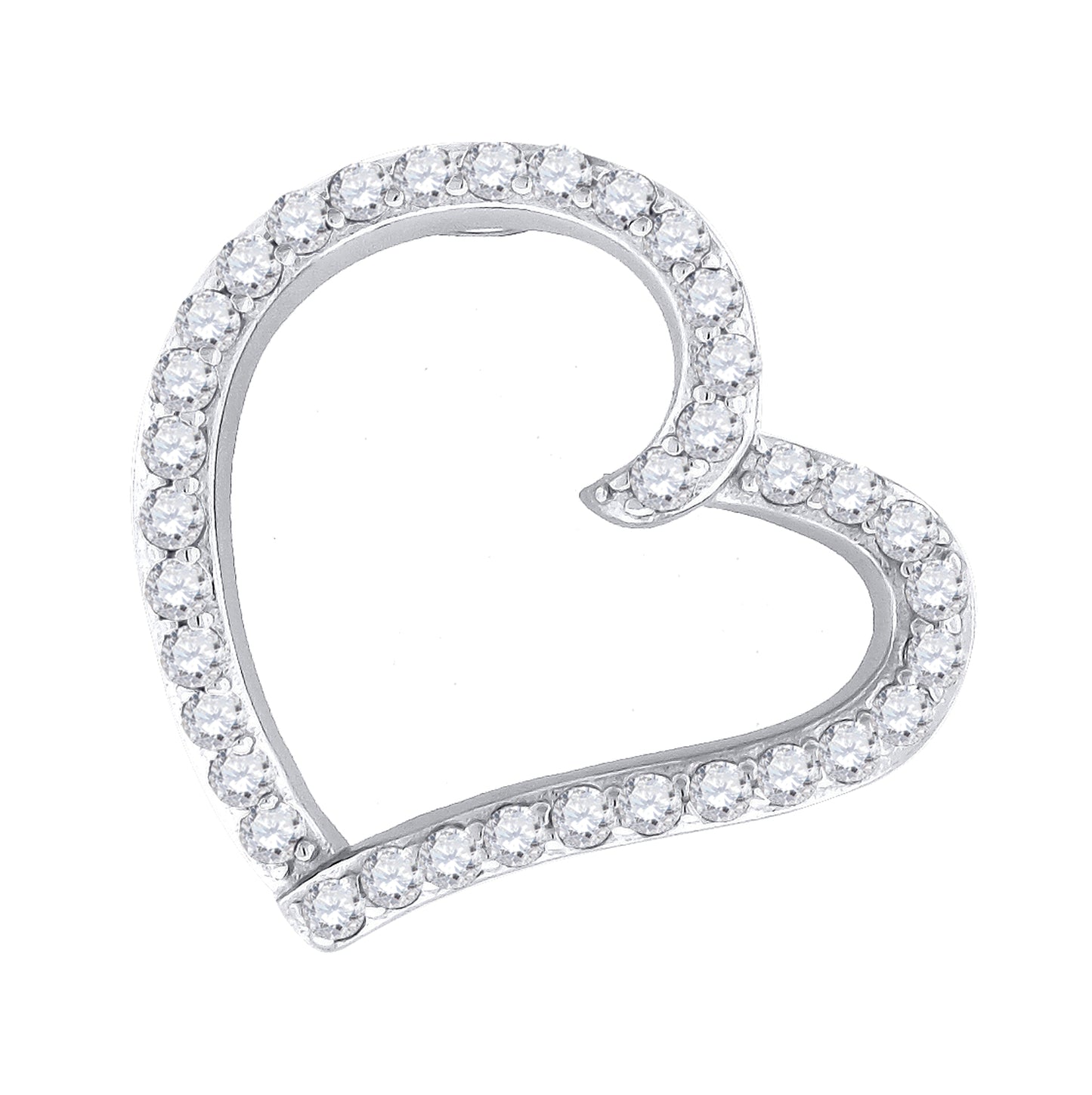 Sterling Silver Womens Cubic-Zirconia Heart Slide Pendant