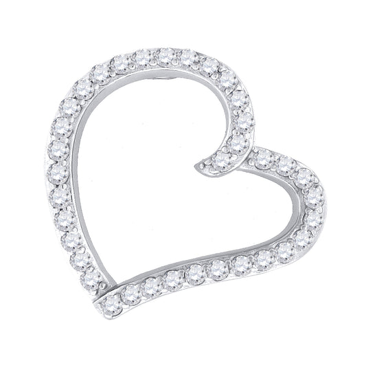 Sterling Silver Womens Cubic-Zirconia Heart Slide Pendant