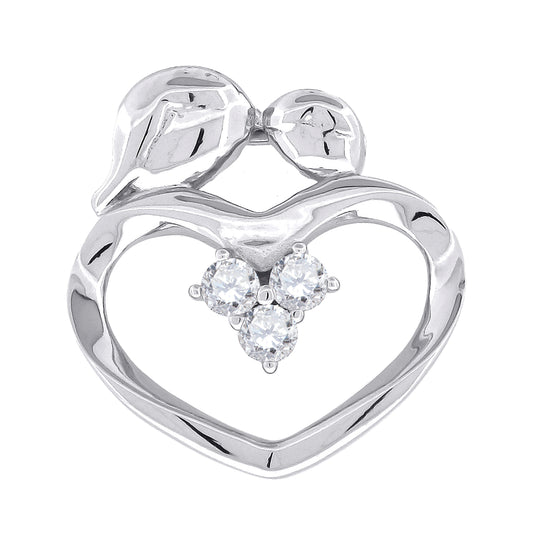 Sterling Silver Womens Cubic-Zirconia Heart Slide Pendant