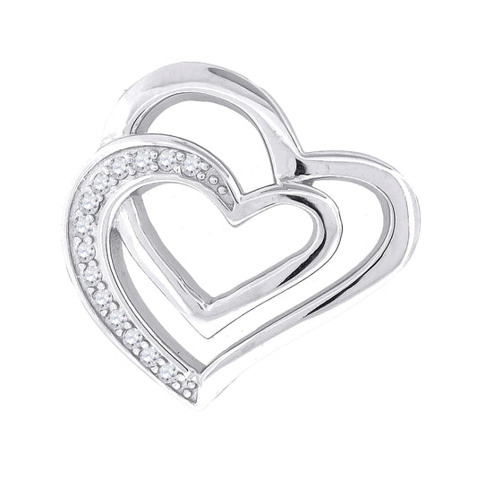 Sterling Silver Womens Cubic-Zirconia Heart Slide Pendant