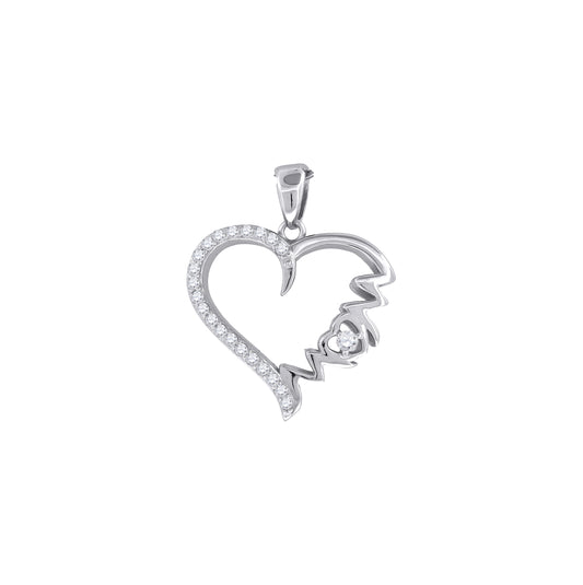 Sterling Silver Womens Cubic Zirconia Mom Heart Talking Charm Pendant