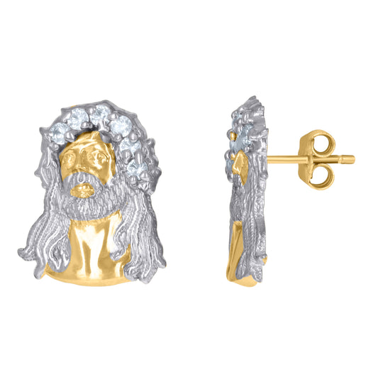 10K Gold Mens Cubic Zirconia Jesus Religious Push Back Studs