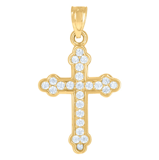 10K Two-Tone Gold Mens Women Cubic Zirconia Cubic-Zirconia Budded Cross Religious Charm Pendant