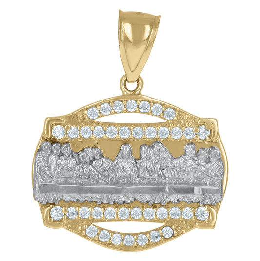 10K Two-Tone Gold Mens Cubic Zirconia Last Supper Religious Medallion Charm Pendant