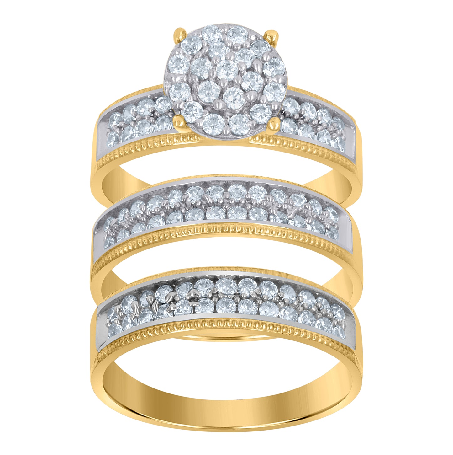 10K Two-Tone Gold His & Hers Cubic-Zirconia Trio Ring Set