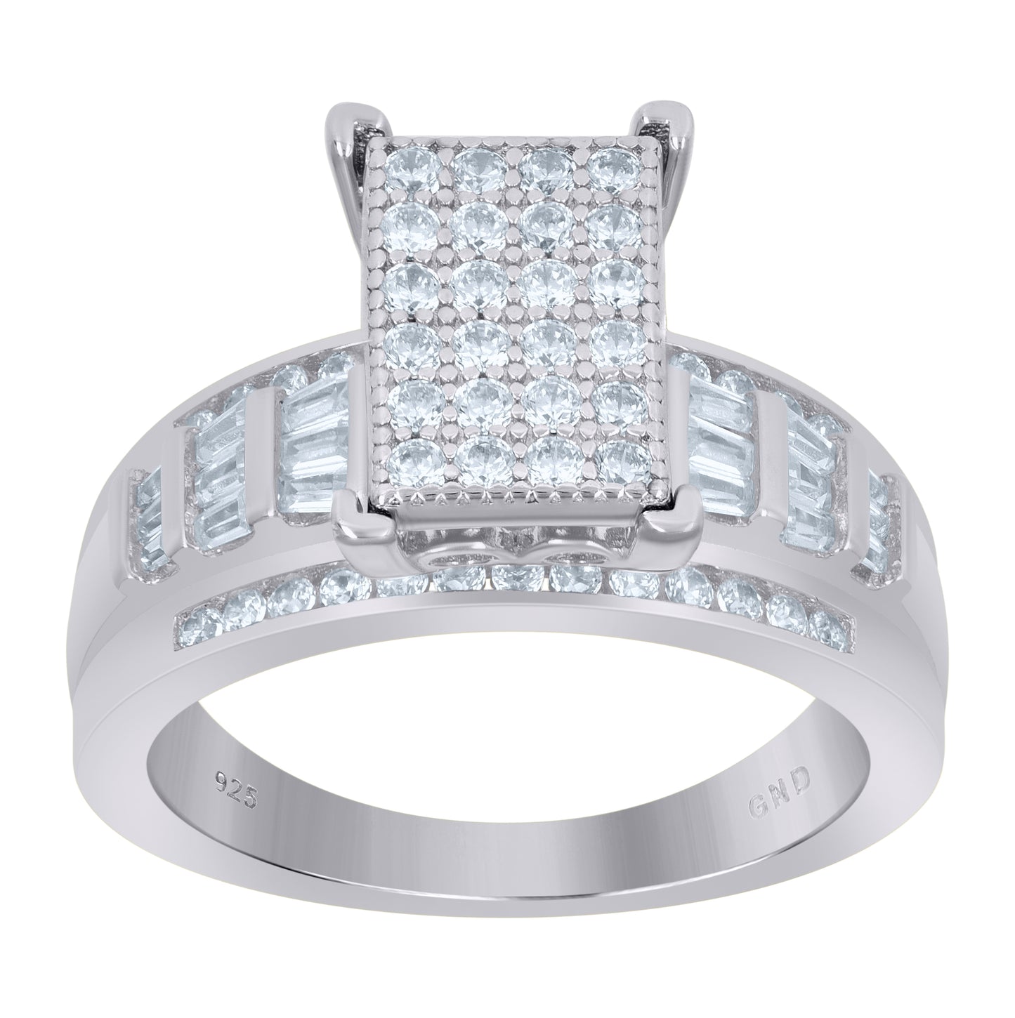 Sterling Silver Womens Baguette Cubic-Zirconia Cinderella Bridal Anniversary Wedding Engagement Band Ring