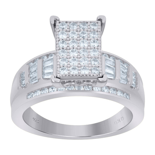 Sterling Silver Womens Baguette Cubic-Zirconia Cinderella Bridal Anniversary Wedding Engagement Band Ring