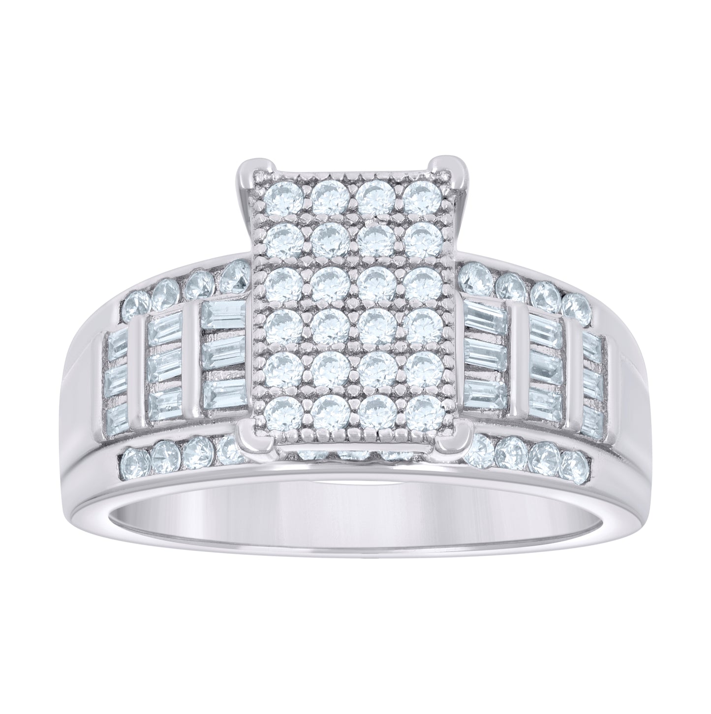Sterling Silver Womens Baguette Cubic-Zirconia Cinderella Bridal Anniversary Wedding Engagement Band Ring
