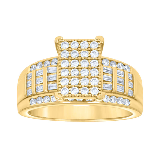 Sterling Silver Yellow-Tone Womens Baguette Cubic-Zirconia Cinderella Bridal Anniversary Wedding Engagement Band Ring