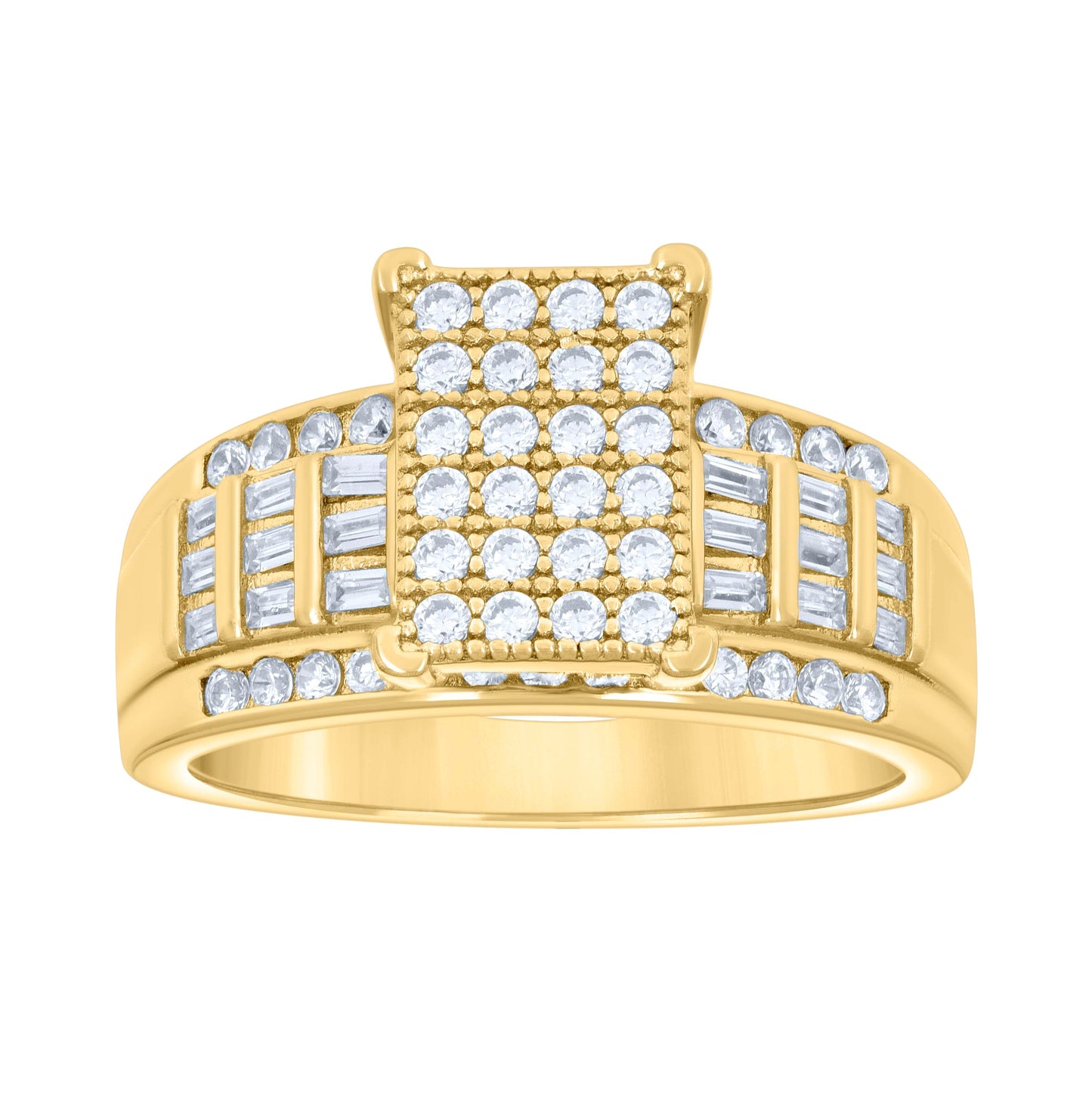 Sterling Silver Yellow-Tone Womens Baguette Cubic-Zirconia Cinderella Bridal Anniversary Wedding Engagement Band Ring