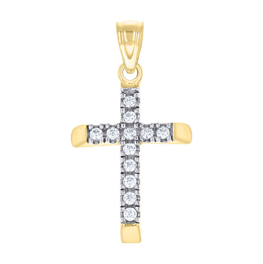 10K Two-Tone Gold Mens Women Cubic Zirconia Cubic-Zirconia Cross Religious Charm Pendant