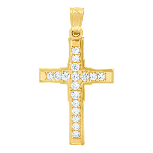 10K Yellow Gold Mens Women Cubic Zirconia Cubic-Zirconia Cross Religious Charm Pendant
