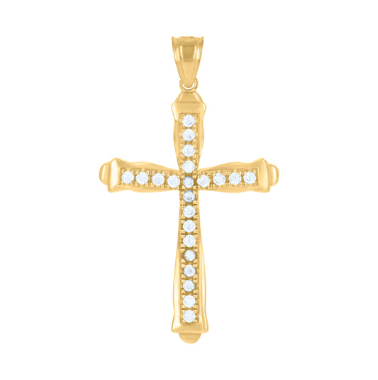 10K Two-Tone Gold Mens Women Cubic Zirconia Cubic-Zirconia Cross Religious Charm Pendant