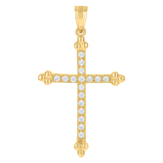 10K Gold Two-Tone Cubic-Zirconia Unisex Cross Religious Charm Pendant