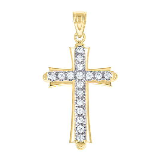 10K Gold Two-Tone Cubic-Zirconia Unisex Cross Religious Charm Pendant