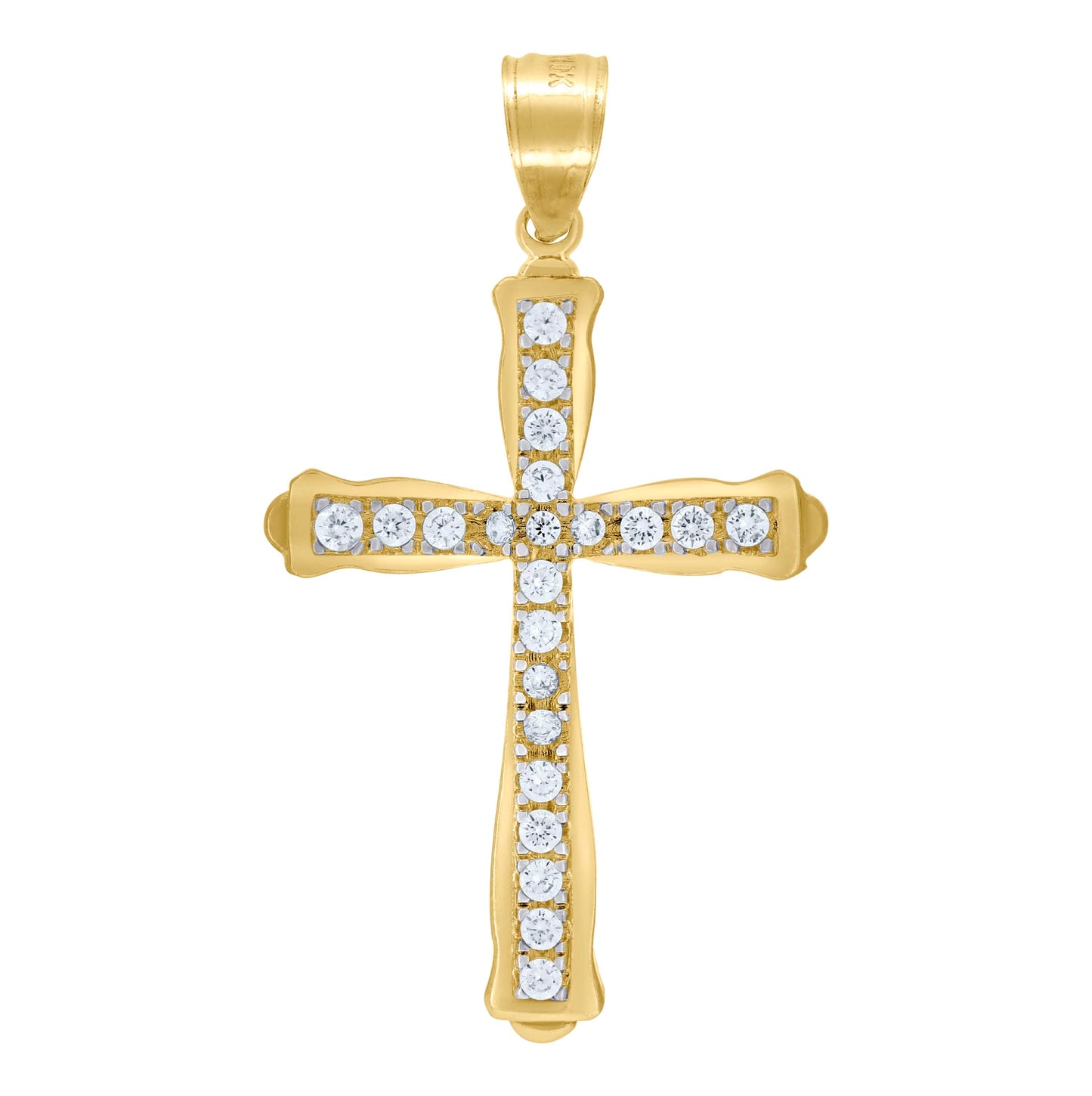 10K Gold Two-Tone Cubic-Zirconia Unisex Cross Religious Charm Pendant