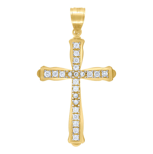 10K Gold Two-Tone Cubic-Zirconia Unisex Cross Religious Charm Pendant