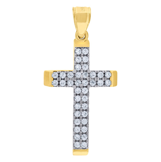 10K Gold Two-Tone Cubic-Zirconia Unisex Cross Religious Charm Pendant