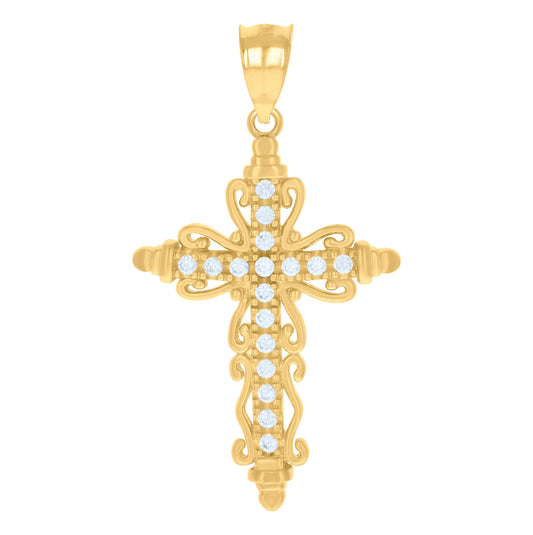 10K Two-Tone Gold Mens Women Cubic Zirconia Cubic-Zirconia Cross Religious Charm Pendant