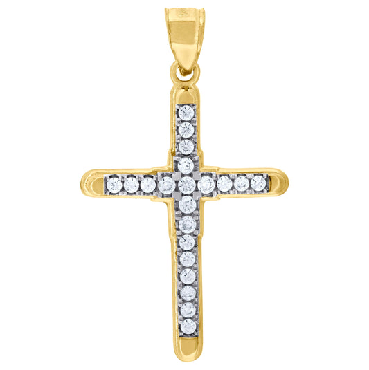 10K Two-Tone Gold Mens Women Cubic Zirconia Cubic-Zirconia Cross Religious Charm Pendant